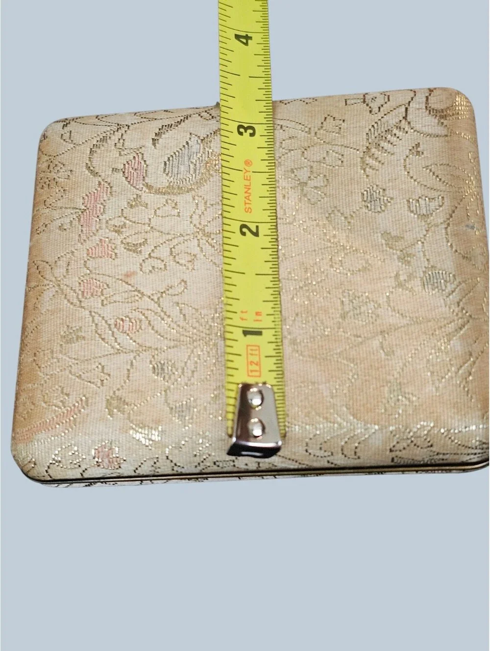 Vintage Mid Century Gold Brocade Double Hinged Folding Travel Picture Frame